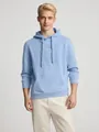 Casual light blue solid color fleece pullover hoodie with front pocket and drawstrings - Light Blue