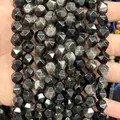 Natürliche facettierte schwarze Steinperlen mit Diamantschliff für DIY-Schmuckbau - Silberobsidian