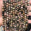 Facettierte natürliche Rhodonit-Steinperlen für DIY-Schmuckherstellung, rosa-schwarzes Muster - Rhodonit mit schwarzen Linien