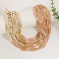 Macro shot showing the detailed marble texture of layered peach and cream oval beaded necklace - Beige White And Pink Style (X-1322)