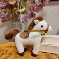Detailed close-up of a cute white plush horse toy with a brown mane and saddle - White Pony / 12cm Pendant / White