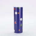 Detailed view of 20oz Christmas themed blue insulated tumbler with snowflake patterns - Style 3 (Dark Blue Snowflake Tree)