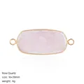 Natural rose quartz connector with gold bezel frame, 16x39mm DIY jewelry making part - Dual-Hole Connector / Rose Quartz