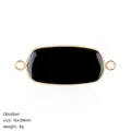 Natural obsidian stone pendant connector with double gold loops for DIY jewelry making - Dual-Hole Connector / Obsidian