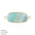 Natural rectangular Amazonite stone connector with gold trim, double loop pendant, 16x39mm - Dual-Hole Connector / Amazonite