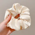 Elegant oversized champagne satin scrunchie for women with high-shine silk finish - 13cm / Creamy Beige