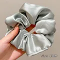 Oversized silver-grey satin scrunchie hair tie, elegant shiny accessory with 13cm diameter - 13cm / Silver Gray