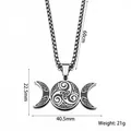 Stainless steel triple moon Celtic knot pendant necklace with 60cm chain - Steel