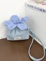 Adorable blue floral crossbody phone bag with checkered petals and star details - Star Canvas Style / Blue