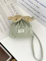 Cute light green crossbody bag featuring yellow gingham bow and star patterns cell phone pouch - Star Canvas Style / Green