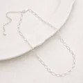 Minimalist silver-plated copper chain necklace with extension chain and heart charm detail - Clavicle Chain (XL0598) / Silver