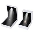 Premium white LED jewelry box set for rings and necklaces with black velvet interior - Glossy White
