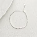 Minimalist silver-plated copper chain bracelet with olive beads and heart charm. - Bracelet (XL0639) / Silver
