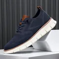 Navy blue breathable knit men's casual loafers with lightweight white sole - 40 / Blue