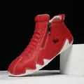 Hand-stitched red casual flat boots with soft wavy rubber soles and side zippers. - 38 / Flat Single Shoes (7003) / Red