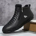 Premium black hand-stitched leather ankle boot with side zipper and flexible soft sole - 38 / Flat Single Shoes (7003) / Black