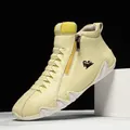 Modische gelbe High-Top-Freizeitschuhe mit seitlichem Reißverschluss und weicher Sohle. - 38 / Flache Halbschuhe (7003) / Gelb