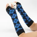 Mitaines tricotées à motif losanges bleu et noir pour femme en automne et hiver. - Taille unique / Bleu Noir