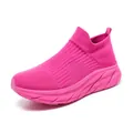 Baskets chaussettes respirantes en maille rose vif avec une semelle épaisse confort - Rose rouge