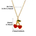 Detailed dimensions of cherry heart pendant necklace with 38+7cm adjustable chain - Red Heart Cherry Pendant (G8048427)