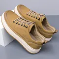 Vintage khaki leather sneakers with thick white soles and embossed pattern detail - EU 38 / Yellow 708 Textured Style