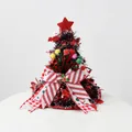 Festive Christmas tree shaped party hat with ribbons ornaments dimensions 38x34cm - Red Christmas Tree Hat with Bow