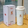 500ml cremeweißer Edelstahl-Isolierkaffeebecher mit einem niedlichen Bärenmuster - 500ml / Gepunkteter Bär (DD3122) / Weiß