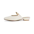 Elegant beige closed-toe mule featuring a gold buckle strap and low chunky heel side profile - 38 / Apricot