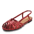 Elegante rote Römersandalen aus Metall mit überkreuzten Riemen und Slingback-Design - Fuchsia