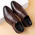 Elegant brown business casual leather dress shoes with stylish pointed toe and lace-up closure - 38 / Brown