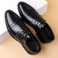 Classic black men's pointed-toe business dress shoes with stylish lace-up design - 38 / Black