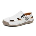 Breathable white leather outdoor sandals with stitched rubber sole for men and women - 38 / White with Yellow Sole