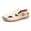 Atmungsaktive cremefarbene Unisex-Strandsandalen mit genähter Sohle und seitlichem Reißverschluss - 38 / Beige