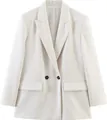 Premium cremeweißer Damen-Blazer mit eleganten schwarzen Knöpfen und langen Ärmeln - Weiß
