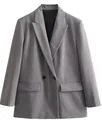 Eleganter grauer zweireihiger Langarm-Blazer für Damen, professionelle Bürokleidung - Grau