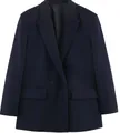 Professioneller dunkelblauer Damen-Blazer mit langen Ärmeln, Klapptaschen und Knöpfen - Dunkelblau