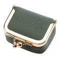 Mini leather kiss-lock jewelry box and coin purse in dark grey textured leather - Almond Green