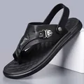 Zwarte antislip heren strandsandalen met zachte gedempte zool en verstelbare hielbandjes - 38 / Zwart
