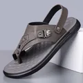 Heren bruine flip-flop sandalen met verstelbare band voor strand en autorijden - 38 / Grijs