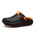 Men's black and orange lightweight garden clogs with breathable holes for summer beach wear - 44-45 / Black Orange
