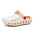 Comfortable white and orange garden clogs for men with breathable holes and soft soles - 44-45 / Beige Orange