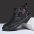Men's black high-top outdoor casual leather boots with side zipper and stitching - EU 38 / Black