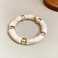 Acrylic iridescent marble pattern stacking bracelet with elegant gold-toned spacers - Leopard Iridescent Style / Light Coffee