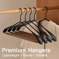 Set of 4 multi-functional wood and metal hangers for ties and underwear storage - Iron Beech Wood Wide Shoulder Hanger / Walnut
