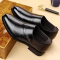 Breathable black hollow-out men's slip-on formal leather business dress shoes for summer - 38 / Hollow Style / Black