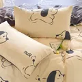 Ins style minimalist pillowcase pair with cute cartoon dog print in cream yellow - Happy Puppy