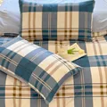 Pair of blue and beige plaid pillowcases for a minimalist student dormitory bedding - Fashion Taste