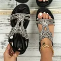 Sandales plates bohèmes noires confortables avec ornements en strass brillants pour femme - 35 / Noir