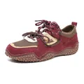 Outdoor burgundy leather hiking sneakers with breathable mesh and non-slip rubber soles - 38 / Suede Patchwork Style (6887) / Burgundy