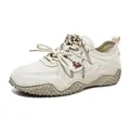 Premium off-white genuine leather outdoor leisure sports shoes with breathable mesh panels - 38 / Suede Patchwork Style (6887) / Sand